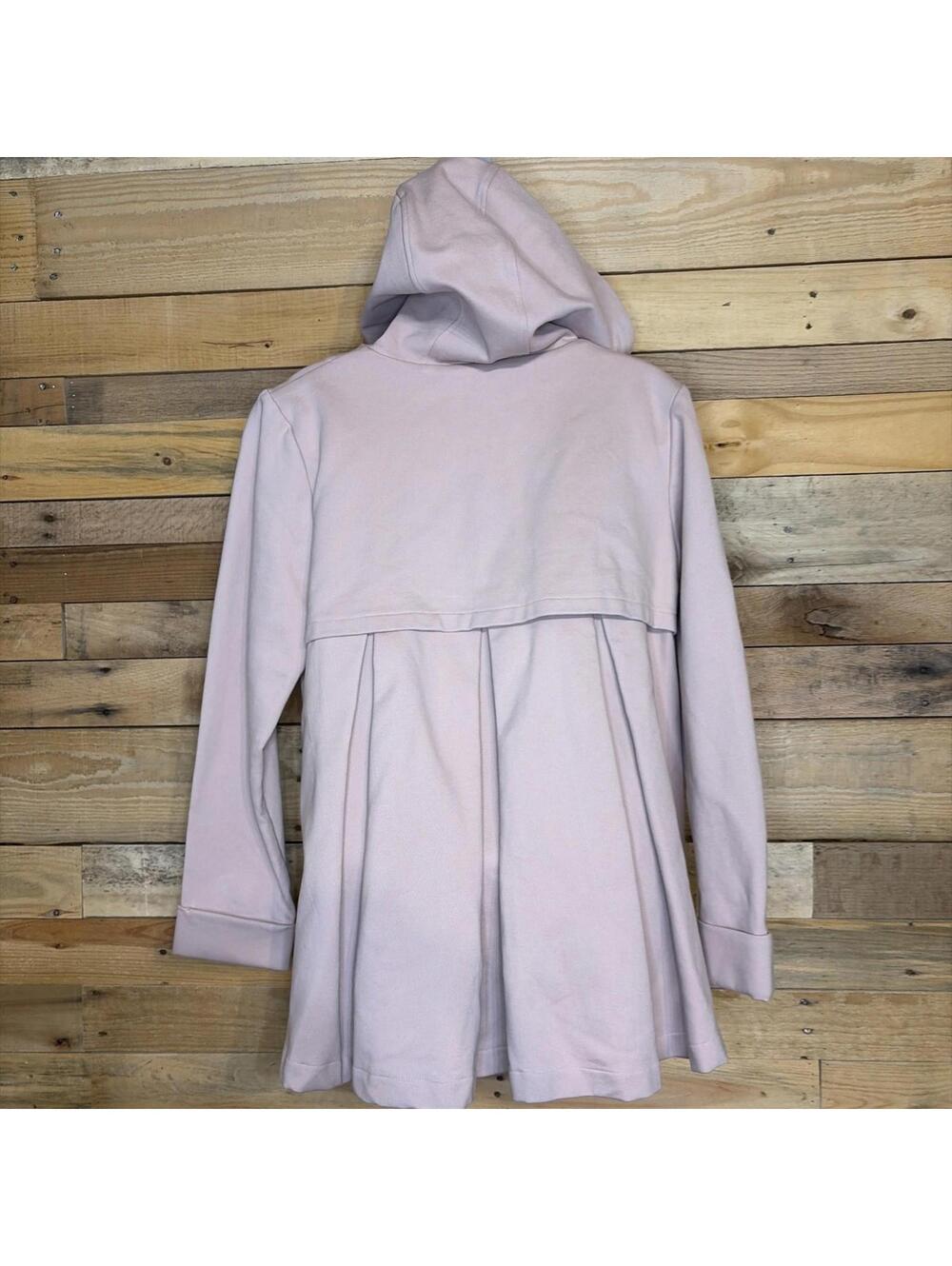 Roolee Coat Womens M Hood Pale Pink Pleated Back Open Front Casual Stylish Chic